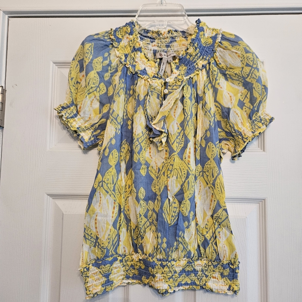 Bcbgeneration Blue And Yellow Patterned Smocked B… - image 2
